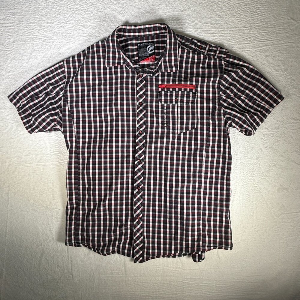 Ecko Unltd Rawthentic Men’s Blue Button Up Short Sleeve Shirt‎ Size XXL Zipper